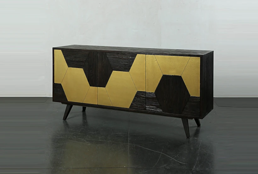 Dark Brown With Gold Hex Inlay 73" Sideboard - 360
