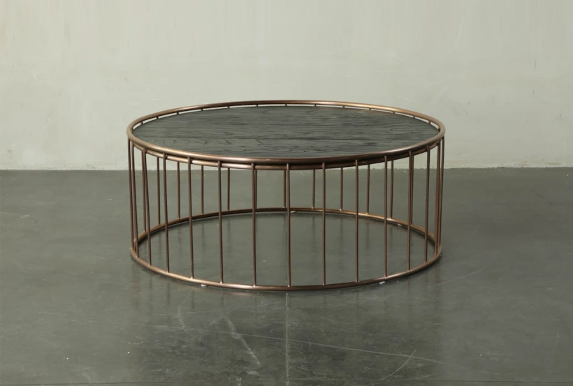 Dark Brown Coffee Table With Metal Details - 360