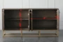 Dark Brown And Brass Inlay 71" Sideboard - Detail