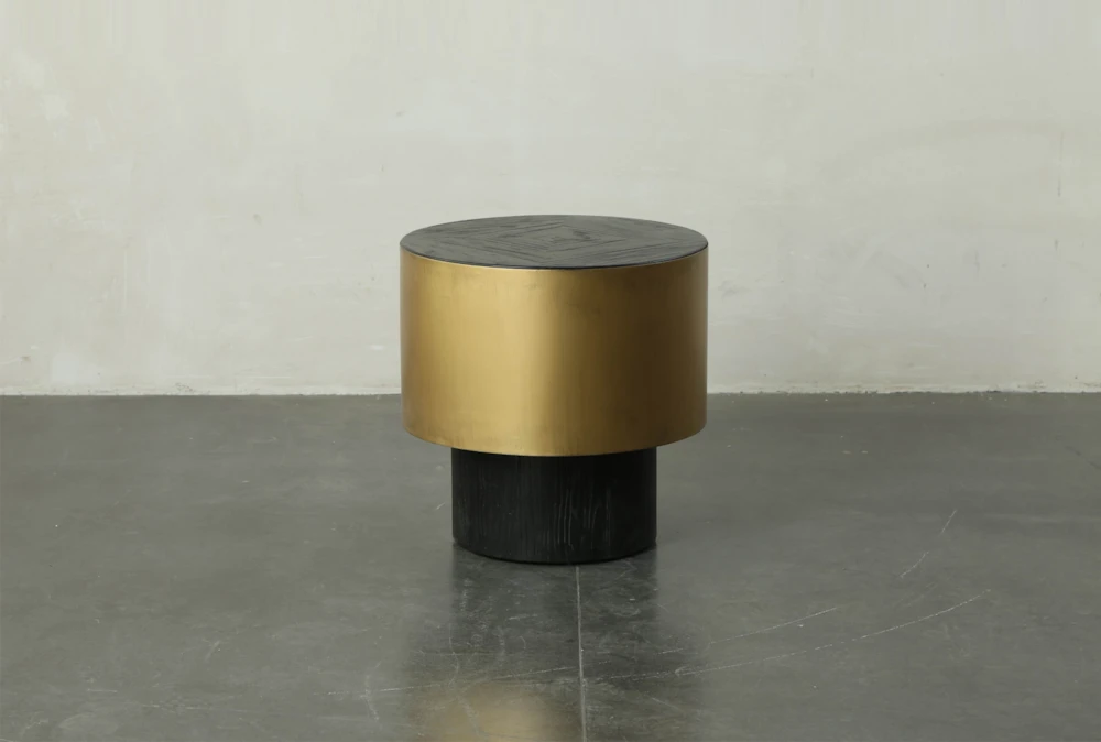 Black Round End Table With Gold Finish