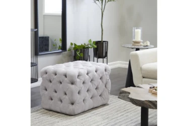 All Over Tufted Grey Square Ottoman