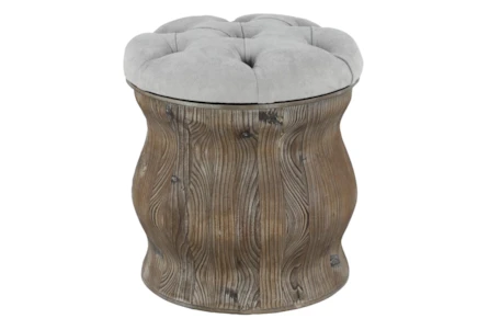 Distressed Wood + Cream Upholstered Stool - Main