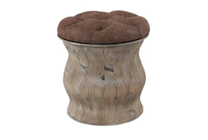 Distressed Wood + Brown Upholstered Stool - Material