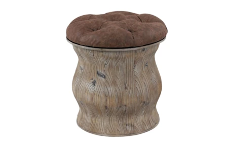 Distressed Wood + Brown Upholstered Stool - Main
