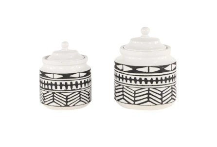 Black + White Tribal Jars Set Of 2 - Main
