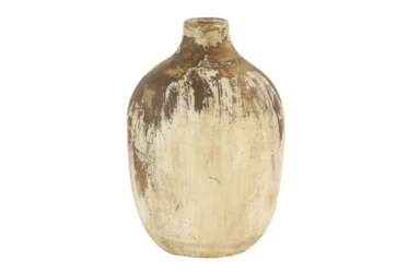 13 Inch Distressed Beige Terracota Vase