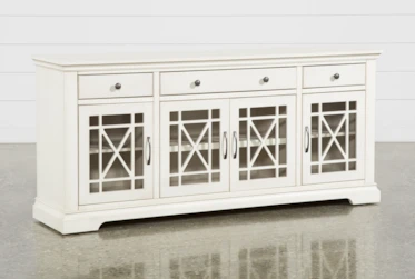 Belle Antique White 70 Inch TV Stand With Glass Doors