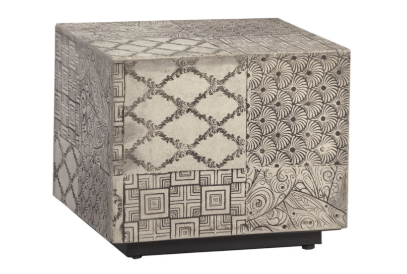 Mixed Print Grey Side Table  - 360