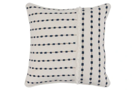 Accent Pillow-Ivory & Navy Embroidered Stripes 20X20