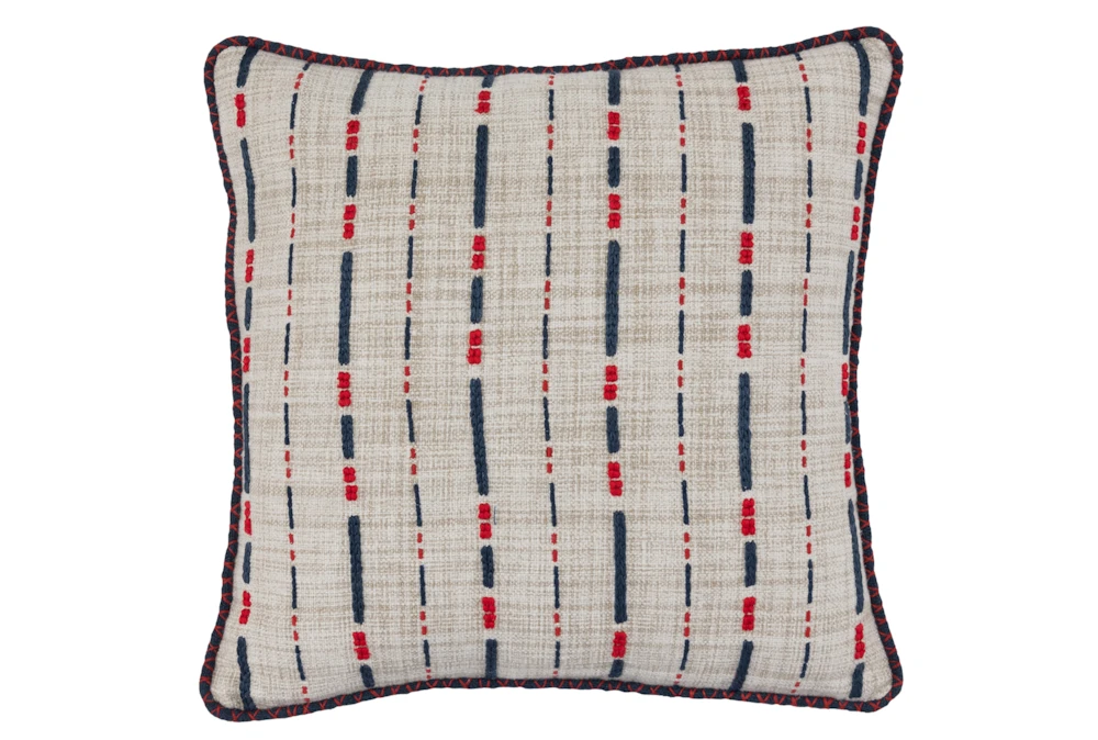 18X18 Navy Red Embroidered Stripe Throw Pillow