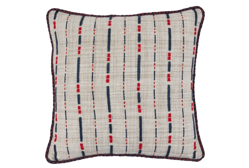 18X18 Navy Red Embroidered Stripe Throw Pillow - 360