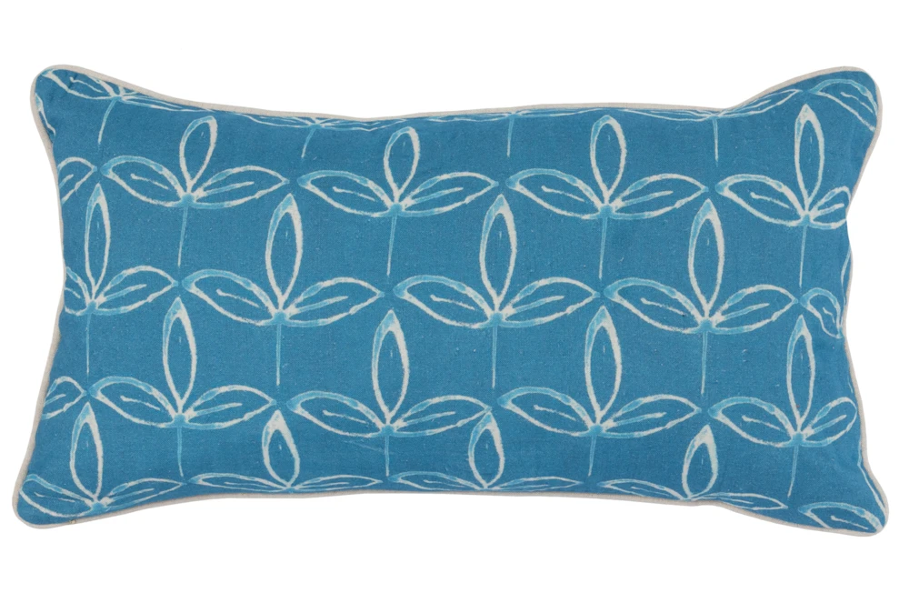 14X26 French Blue Print Block Leaf Lumbar Throw Pillow