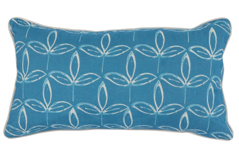 14X26 French Blue Print Block Leaf Lumbar Throw Pillow - 360