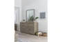 Topanga Grey 4 Piece California King Velvet Upholstered Bedroom Set With Pierce Natural Dresser, Mirror + 3-Drawer Nightstand - Room