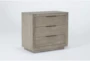 Boswell 3 Piece Queen Upholstered Storage Bedroom Set With Pierce Natural Chest Of Drawers + 3-Drawer Nightstand - Side