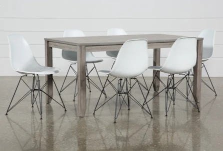 Matias Grey 7 Piece Dining Set With Alexa White Chairs
