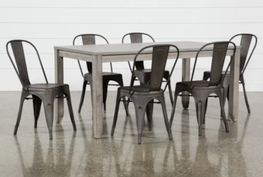 Matias Grey 7 Piece Dining Set With Delta Bronze Chairs