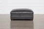 Greer Dark Grey Leather Large Cocktail Ottoman - Front