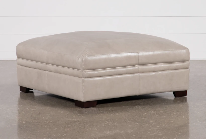 Greer Stone Leather Large Cocktail Ottoman - 360
