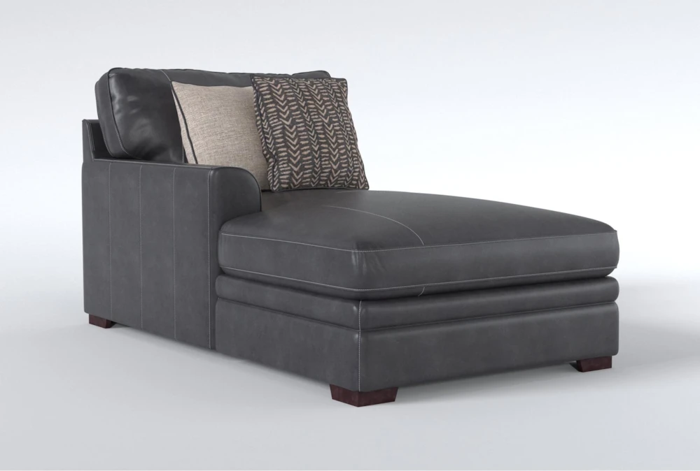 Greer Dark Grey Leather Left Arm Facing Chaise