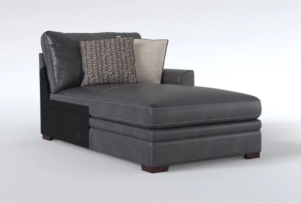 Greer Dark Grey Leather Right Arm Facing Chaise