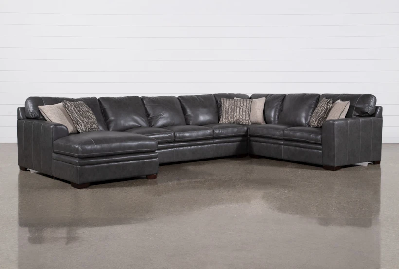 Greer Dark Grey Leather 4 Piece 166" Modular Sectional With Left Arm Facing Chaise & Armless Sofa - 360