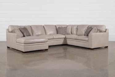 Greer Stone Leather 4 Piece 140" Sectional With Left Arm Facing Chaise & Armless Loveseat