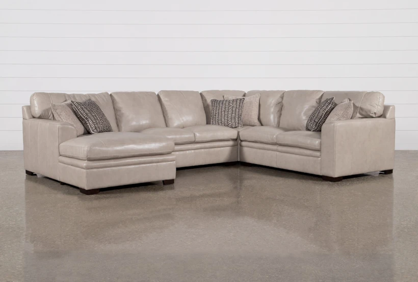 Greer Stone Leather 4 Piece 140" Modular Sectional With Left Arm Facing Chaise & Armless Loveseat - 360
