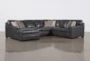 Greer Dark Grey Leather 4 Piece 140" Modular Sectional With Left Arm Facing Chaise & Armless Loveseat - Signature