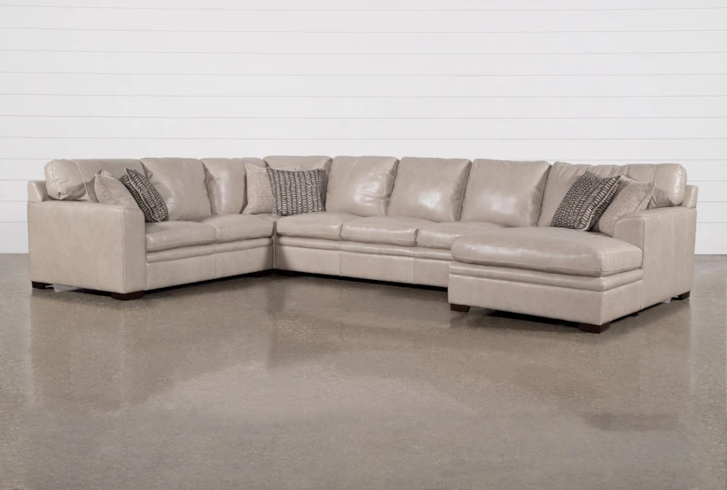 Greer Stone Beige Leather 4 Piece 166" Modular U-Shaped Sectional With Right Arm Facing Chaise & Armless Sofa - 360