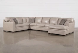 Greer Stone Leather 4 Piece 166" Sectional With Right Arm Facing Chaise & Armless Sofa