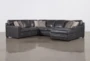 Greer Dark Grey Leather 4 Piece 140" Modular Sectional With Right Arm Facing Chaise & Armless Loveseat - Signature