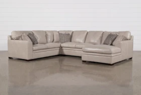 Greer Stone Leather 4 Piece 140" Sectional With Right Arm Facing Chaise & Armless Loveseat
