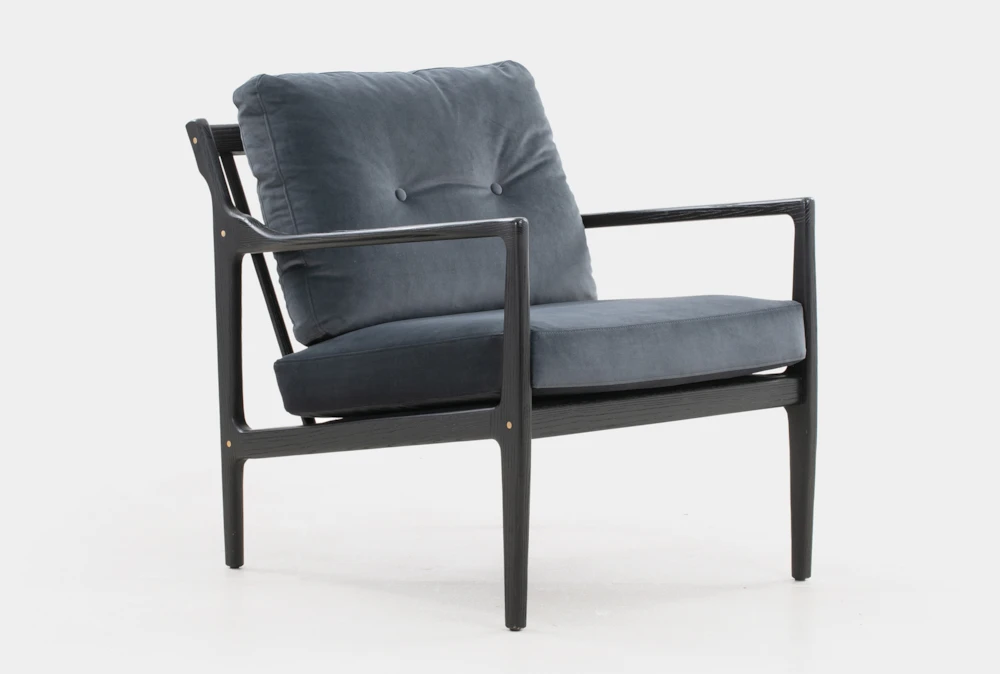 Black Oak Grey Velvet Lounge Chair