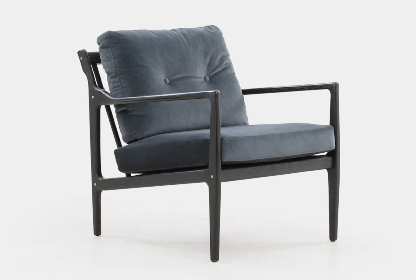 Black Oak Grey Velvet Lounge Chair - 360