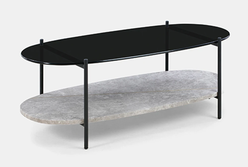Marble + Smoked Glass Oval Coffee Table
