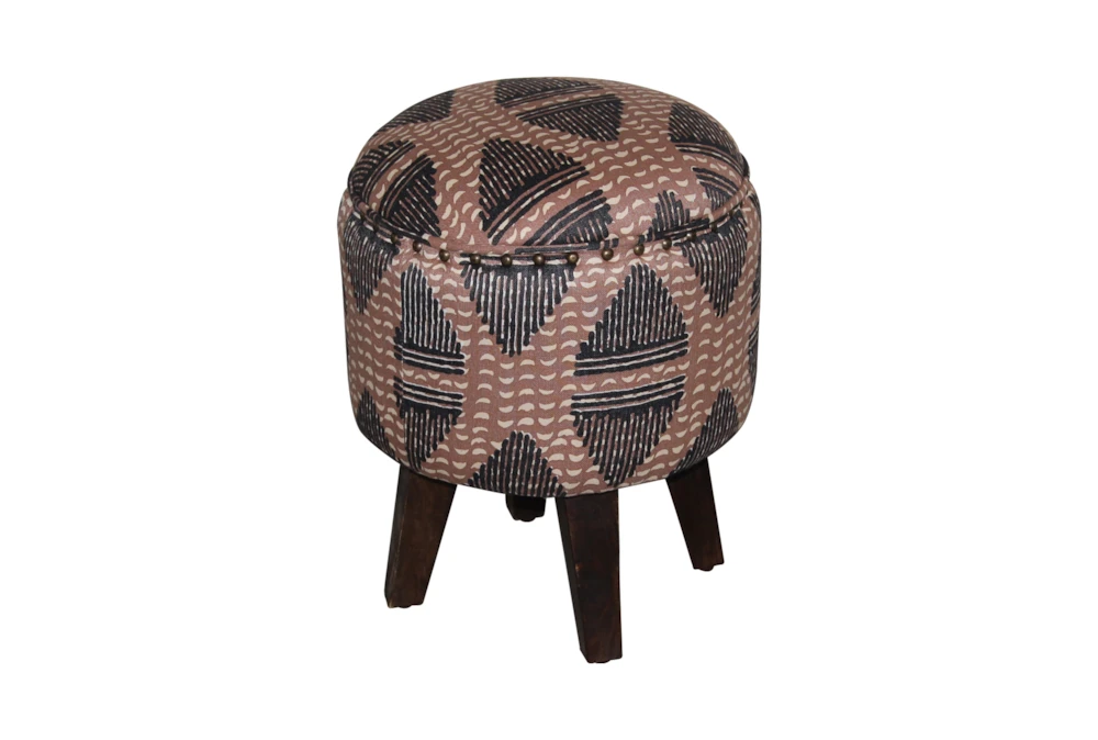 Round Taupe Patterned Ottoman