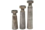 Set Of 3 Structured Candle Holders - Back