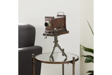 17 INCH BROWN VINTAGE STYLE TRIPOD CAMERA SCULPTURE