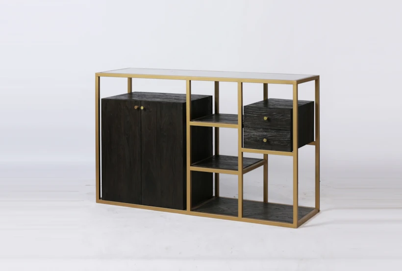 Dark Brown Wood + Brass Geometric 59" Sideboard - 360