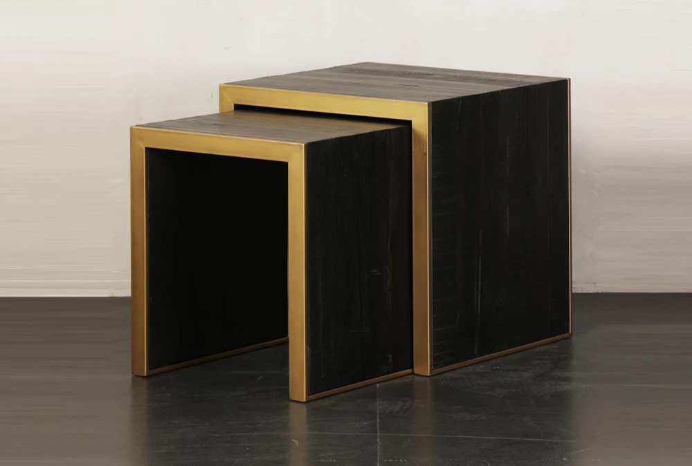 Brown + Gold Nesting Accent Table Set Of 2