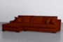 Lodge Orange Velvet 2 Piece 139" Sectional With Left Arm Facing Oversized Chaise - Side