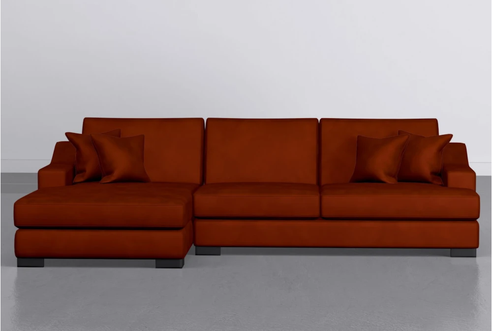 Lodge Orange Velvet 2 Piece 139" Sectional With Left Arm Facing Oversized Chaise