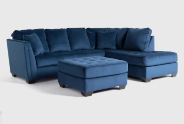 Maven Ink Blue 2 Piece Sectional With Right Arm Facing Chaise And Cocktail Ottoman