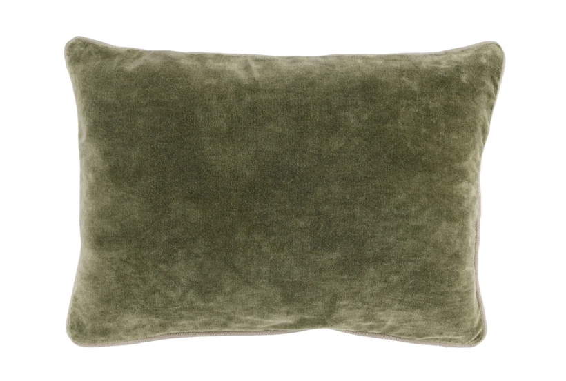 14X20 Moss Green Stonewashed Velvet Lumbar Throw Pillow - 360