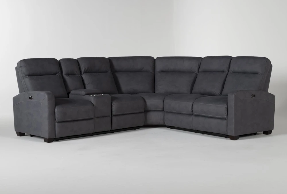Jarrell Blue Grey 101" 3 Piece Power Reclining Sectional with Left Arm Facing Console Loveseat with USB