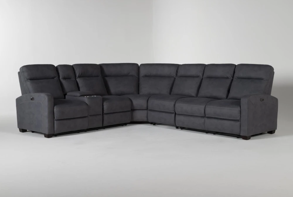Jarrell Blue Grey 123" 4 Piece Power Reclining Sectional with Left Arm Facing Console Loveseat with USB