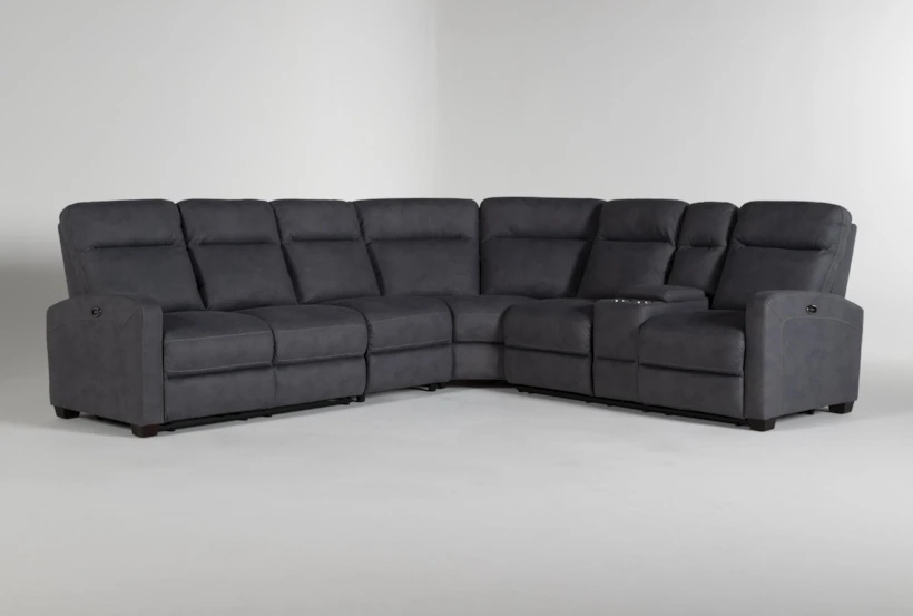 Jarrell Blue Grey 123" 4 Piece Power Reclining Sectional with Right Arm Facing Console Loveseat with USB - 360