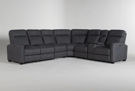 Jarrell Blue Grey 123" 4 Piece Power Reclining Sectional with Right Arm Facing Console Loveseat with USB