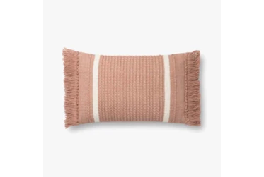 Accent Pillow-Magnolia Home Wool Banded Fringe Blush With Down Fill 16X20 By Joanna Gaines